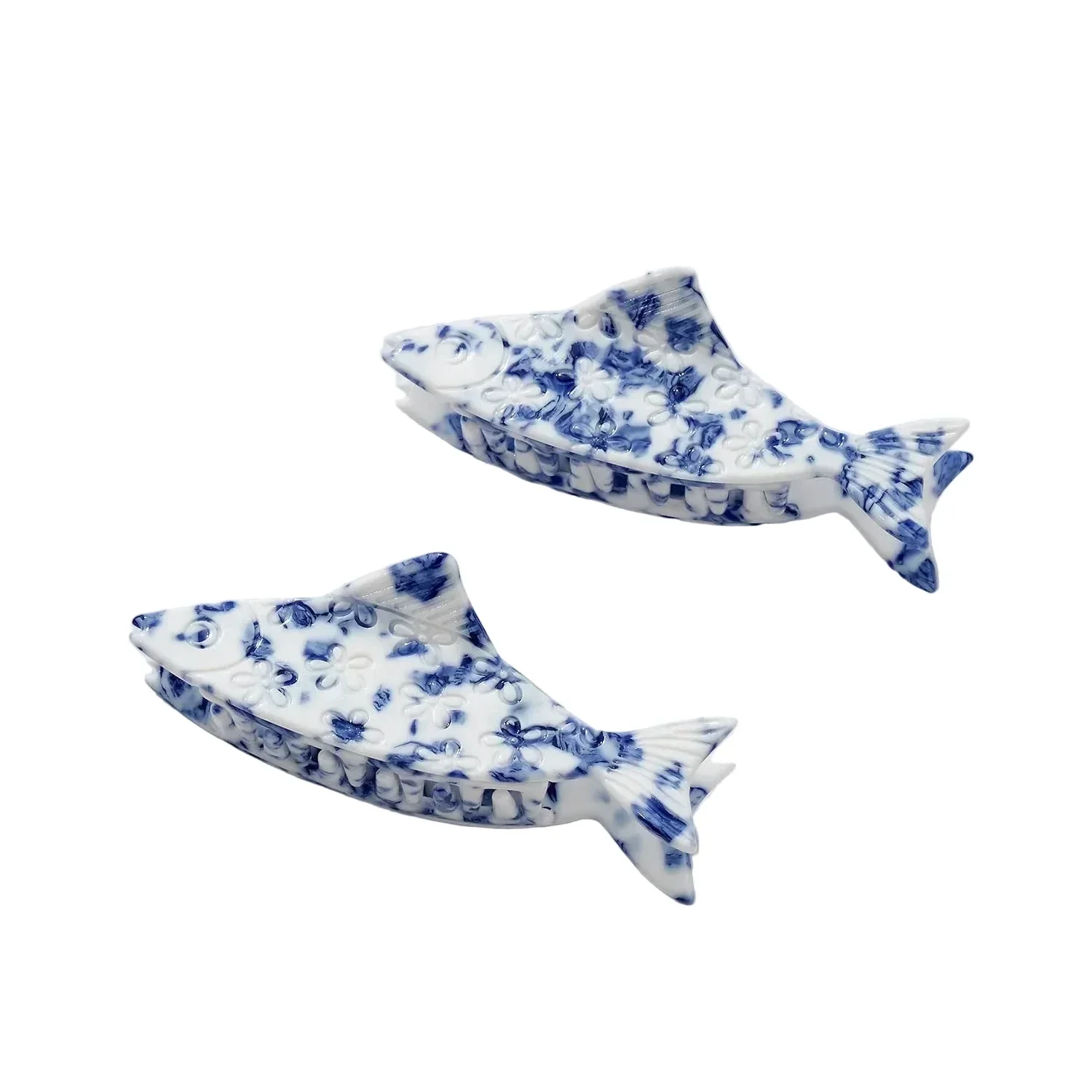 Women's Adorro Coastal Blue Floral Fish Claw Clip - Image 3