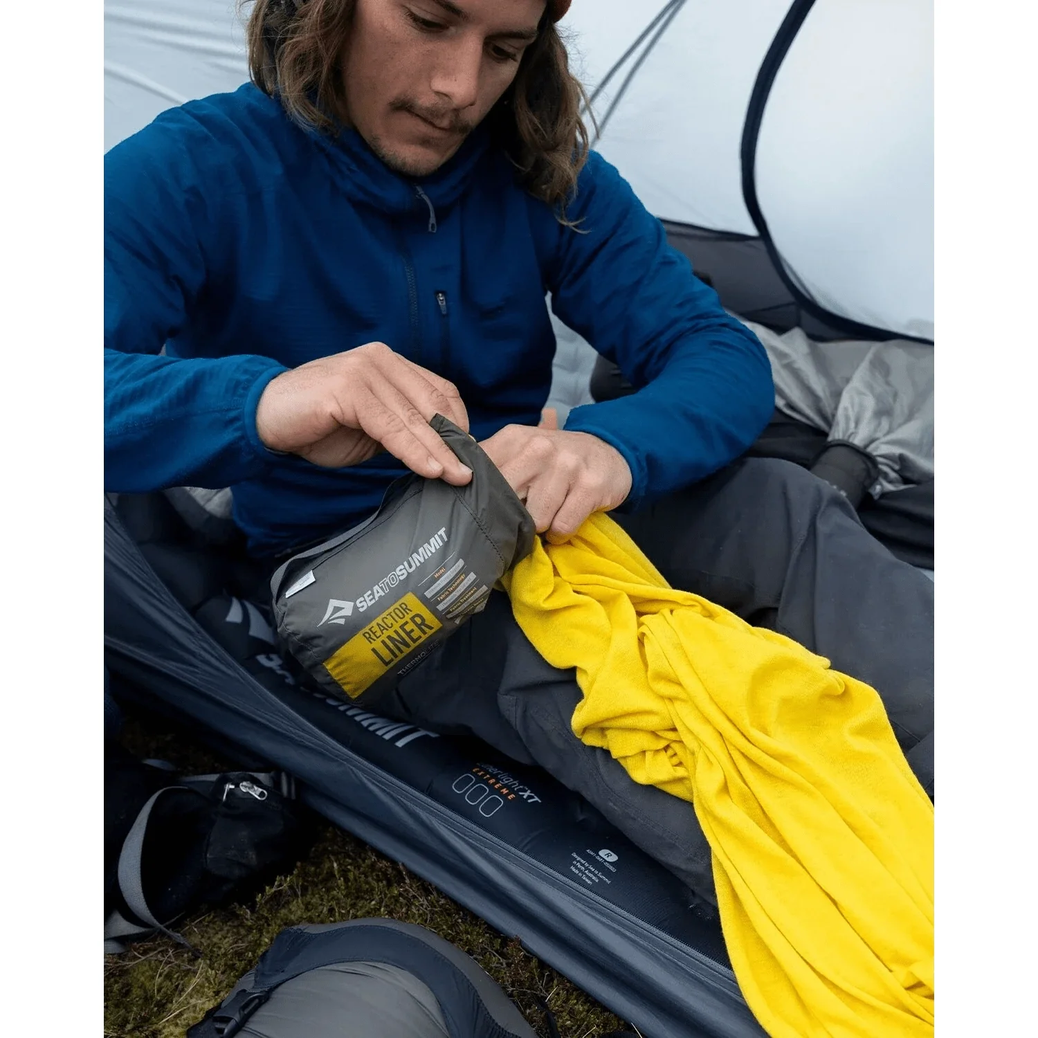 Reactor Sleeping Bag Liner - Compact Mummy with Drawcord - Sulphur Yellow - Image 9